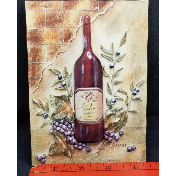 Tre Sorrelle wine wall hanging decor vintage approx 6 1/4" x 4 1/2" 3d - Picture 7 of 9